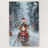 Maltese Hond Rijden Motorfiets Kerstmis Legpuzzel (Verticaal)