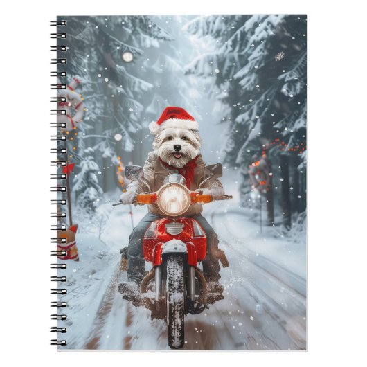 Maltese Hond Rijden Motorfiets Kerstmis Notitieboek (Voorkant)