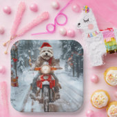 Maltese Hond Rijden Motorfiets Kerstmis Papieren Bordje (Feest)