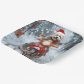 Maltese Hond Rijden Motorfiets Kerstmis Papieren Bordje (Gebogen)