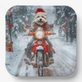 Maltese Hond Rijden Motorfiets Kerstmis Papieren Bordje (Voorkant)