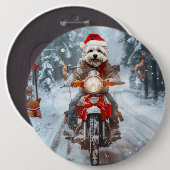 Maltese Hond Rijden Motorfiets Kerstmis Ronde Button 6,0 Cm (Voorkant /achterkant)