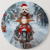 Maltese Hond Rijden Motorfiets Kerstmis Ronde Button 6,0 Cm (Voorkant)