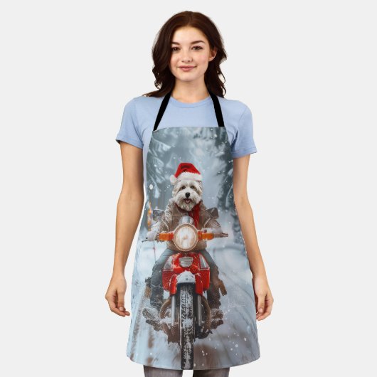Maltese Hond Rijden Motorfiets Kerstmis Schort (Gedragen)