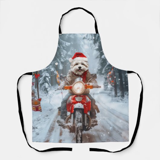 Maltese Hond Rijden Motorfiets Kerstmis Schort (Voorkant)