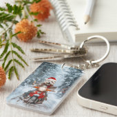 Maltese Hond Rijden Motorfiets Kerstmis Sleutelhanger (Voorkant Rechts)