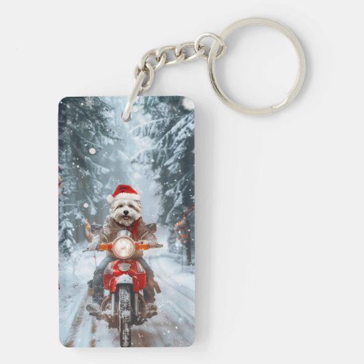 Maltese Hond Rijden Motorfiets Kerstmis Sleutelhanger (achterkant)