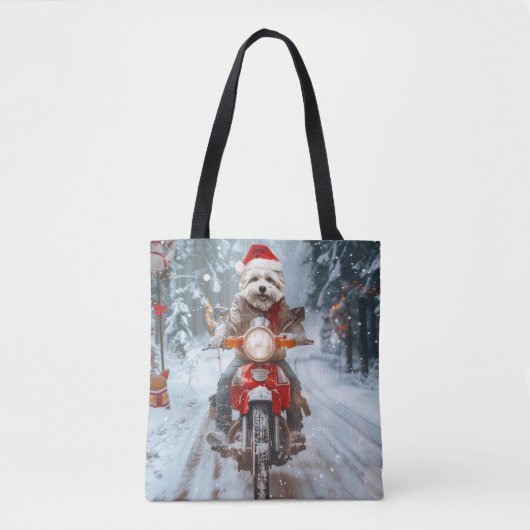 Maltese Hond Rijden Motorfiets Kerstmis Tote Bag (Voorkant)