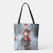 Maltese Hond Rijden Motorfiets Kerstmis Tote Bag (Achterkant)