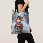 Maltese Hond Rijden Motorfiets Kerstmis Tote Bag (Dichtbij)