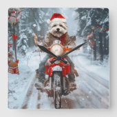 Maltese Hond Rijden Motorfiets Kerstmis Vierkante Klok (Voorkant)