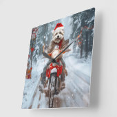 Maltese Hond Rijden Motorfiets Kerstmis Vierkante Klok (Hoek)