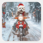 Maltese Hond Rijden Motorfiets Kerstmis Vierkante Sticker (Voorkant)