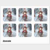 Maltese Hond Rijden Motorfiets Kerstmis Vierkante Sticker (Vel)