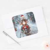 Maltese Hond Rijden Motorfiets Kerstmis Vierkante Sticker (Envelop)