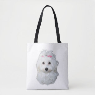 Maltese hond schoonheid roze boog perfectie tote bag