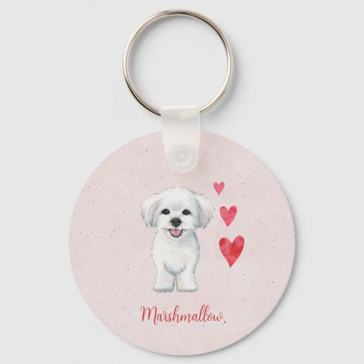 Maltese hond Speelgoed Breed Sleutelhanger (Voorkant)