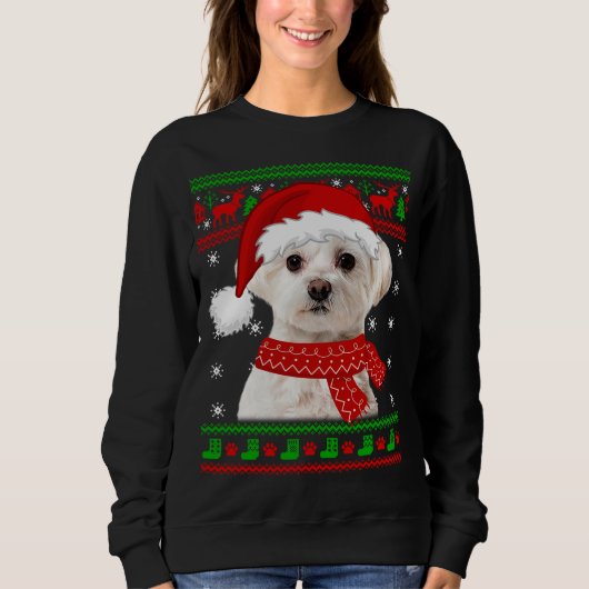 Maltese hond Ugly Sweater Kerstpuppy Hondenliefheb (Voorkant)