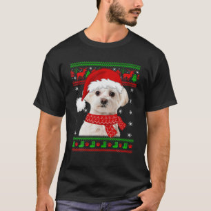 Maltese hond Ugly Sweater Kerstpuppy Hondenliefheb T-shirt