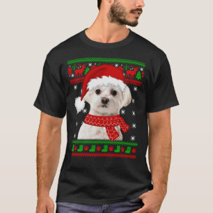 Maltese hond Ugly Sweater Kerstpuppy Hondenliefheb T-shirt