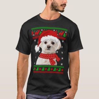 Maltese hond Ugly Sweater Kerstpuppy Hondenliefheb T-shirt