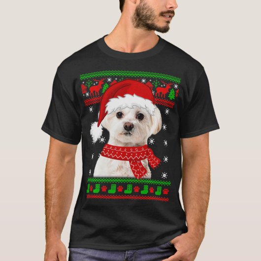 Maltese hond Ugly Sweater Kerstpuppy Hondenliefheb T-shirt (Voorkant)