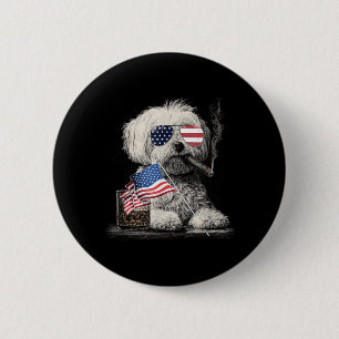 Maltese Hond Vader Patriottische Amerikaanse Vlag Ronde Button 5,7 Cm