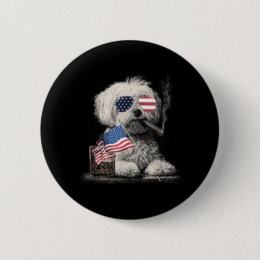 Maltese Hond Vader Patriottische Amerikaanse Vlag Ronde Button 5,7 Cm (Voorkant)