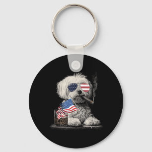 Maltese Hond Vader Patriottische Amerikaanse Vlag Sleutelhanger