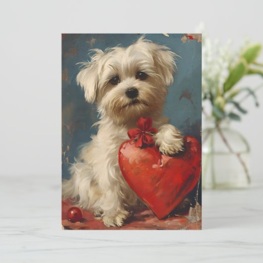 Maltese hond  Valentijnsdag Feestdagenkaart (Staand voorkant)