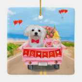 Maltese hond Valentijnsdag vrachtwagen Keramisch Ornament (Achterkant)