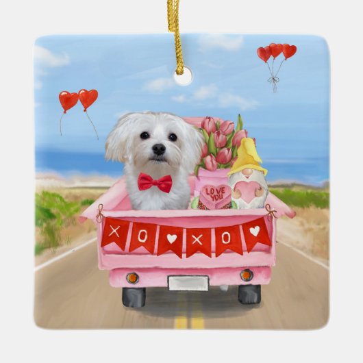 Maltese hond Valentijnsdag vrachtwagen Keramisch Ornament (Voorkant)