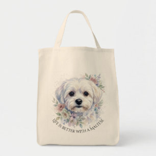 Maltese Hond Voor- en Achteraanzicht Aquarel Boods Tote Bag