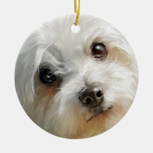 Maltese hond watercolor portret keramisch ornament