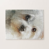 Maltese hond watercolor portret legpuzzel (Horizontaal)