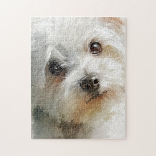 Maltese hond watercolor portret legpuzzel (Verticaal)