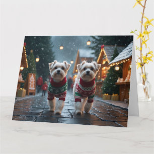 Maltese honden Kerstmis Sneeuw Vakantie Kaart
