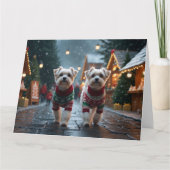 Maltese honden Kerstmis Sneeuw Vakantie Kaart (Voorkant)