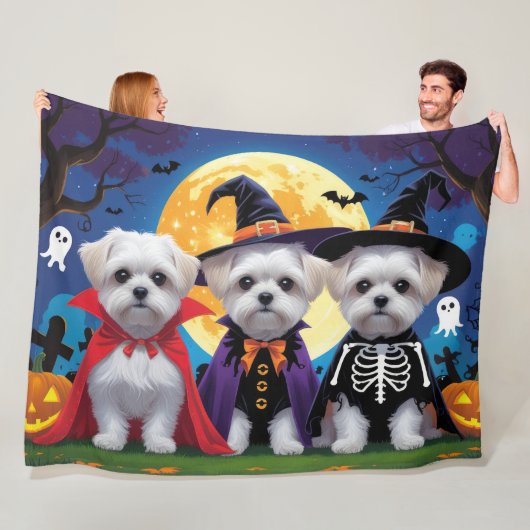 Maltese honden pompoen Halloween grappig Fleece Deken (In situ)