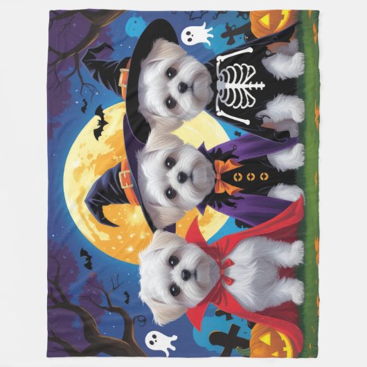 Maltese honden pompoen Halloween grappig Fleece Deken (Voorkant)