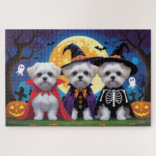 Maltese honden pompoen Halloween grappig Legpuzzel (Horizontaal)
