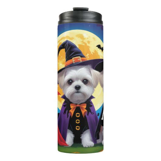 Maltese honden pompoen Halloween grappig Thermosbeker (Voorkant)