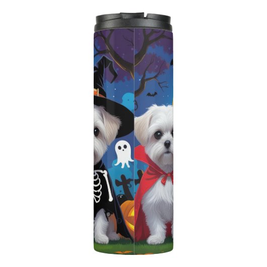 Maltese honden pompoen Halloween grappig Thermosbeker (Achterkant)