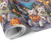 Maltese Honden Trick-or-Treating Halloween Kostuum Cadeaupapier (Rol Hoek)