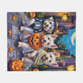 Maltese Honden Trick-or-Treating Halloween Kostuum Fleece Deken (Voorkant (Horizontaal))