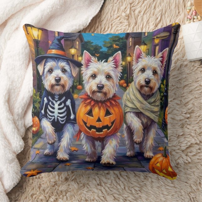 Maltese Honden Trick-or-Treating Halloween Kostuum Kussen (Deken)