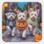 Maltese Honden Trick-or-Treating Halloween Kostuum Vierkante Sticker (Voorkant)