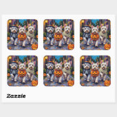Maltese Honden Trick-or-Treating Halloween Kostuum Vierkante Sticker (Vel)