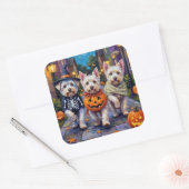 Maltese Honden Trick-or-Treating Halloween Kostuum Vierkante Sticker (Envelop)