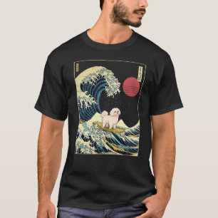 Maltese Japans Kanagawa Wave Funny Surf Dog T-shirt